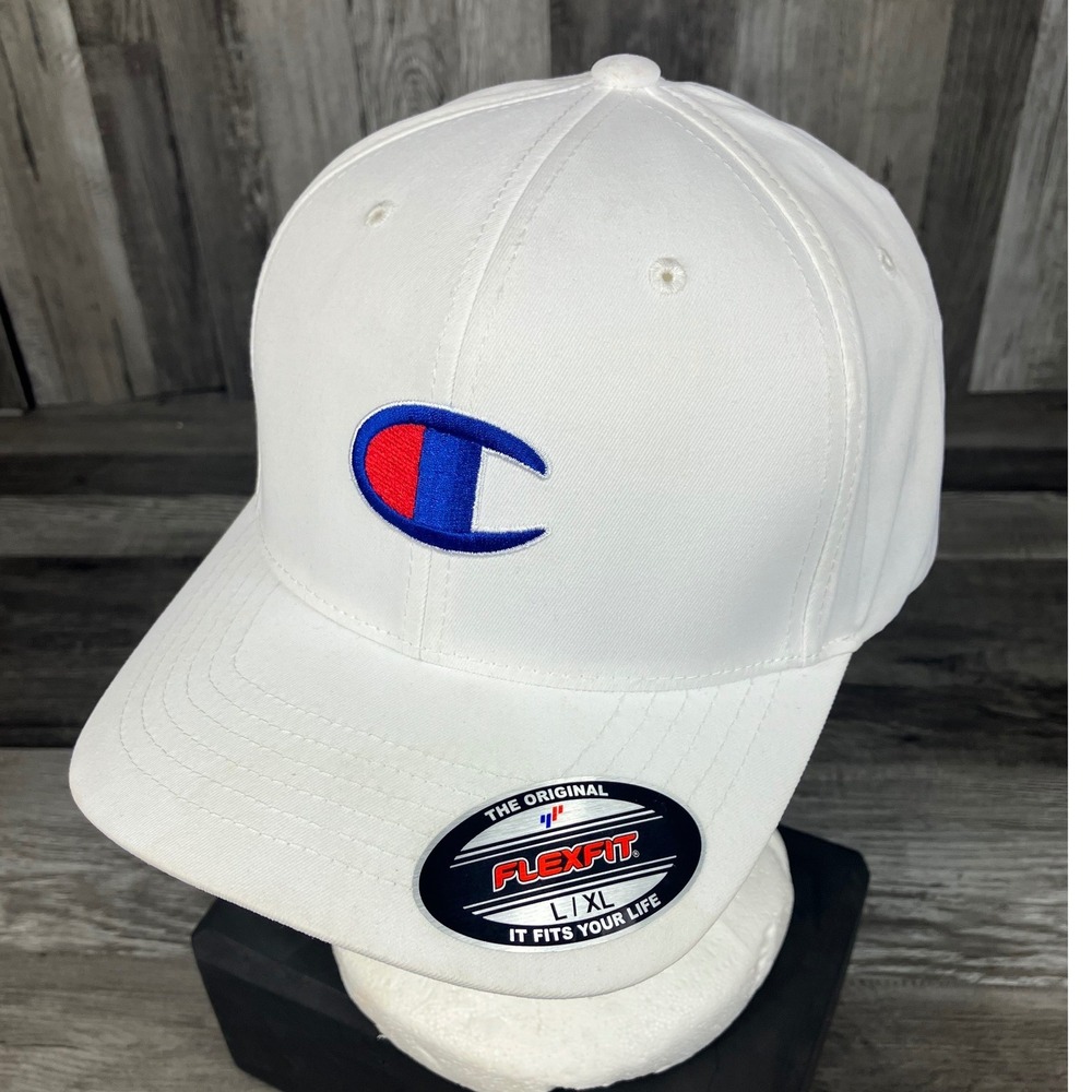 Champion Flexfit Baseball Cap White Embroidered C Logo Hat Size L/XL